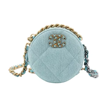 CHANEL 19Bag Denim Small Round Cake Evening Bag, Clutch, Shoulder Bag, Crossbody Bag Women's Blue