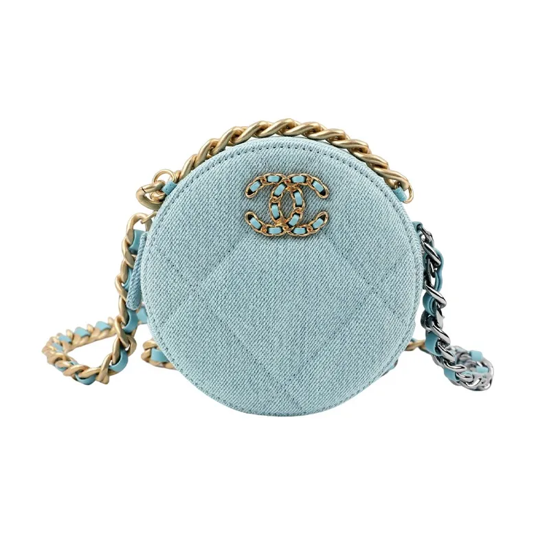 CHANEL 19Bag Denim Small Round Cake Evening Bag, Clutch, Shoulder Bag, Crossbody Bag Women's Blue-0