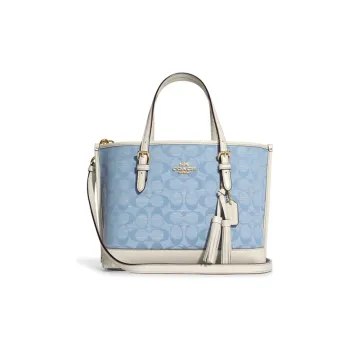 COACH Canvas With Leather Tote Bag, Shopping Bag, Handbag, Crossbody Bag Medium Size Women's Blue Monogram White