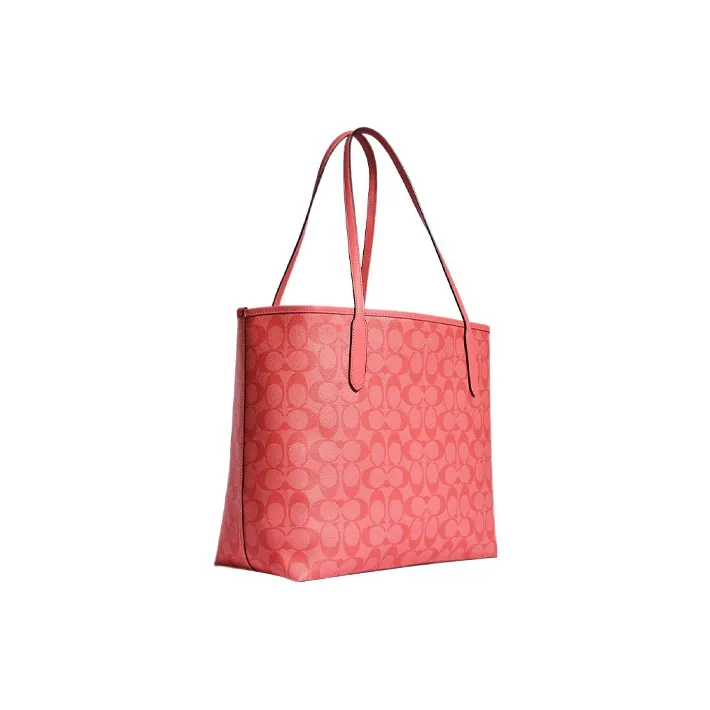 COACH City Canvas With Cow Leather Tote Bag, Shopping Bag, Handbag, Shoulder Bag Women's Pink-1