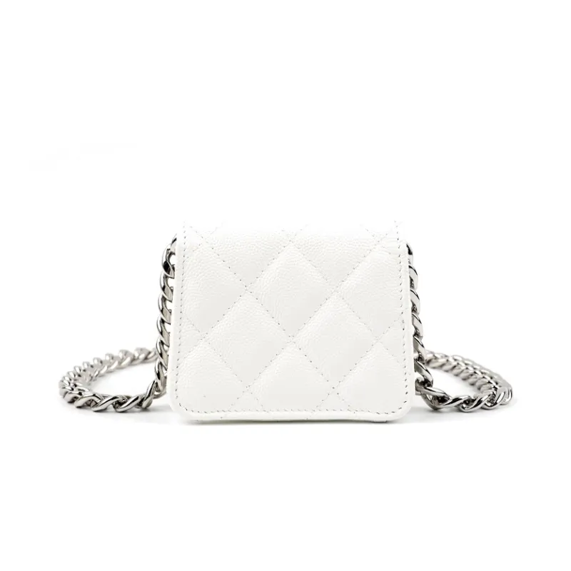 CHANEL Shiny Grain Embossed Calfskin One Shoulder Crossbody Clutch Women's White-2