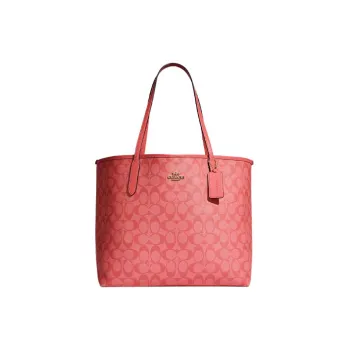 COACH City Canvas With Cow Leather Tote Bag, Shopping Bag, Handbag, Shoulder Bag Women's Pink