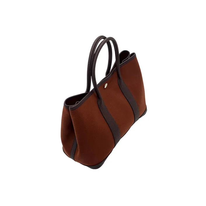 HERMES Garden Party Canvas With Negonda Calfskin Garden Bag Canvas Bag Handbag Regular Women's Burgundy-3