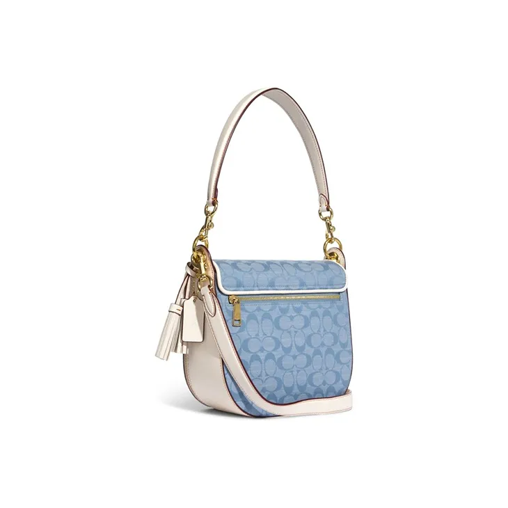 COACH Kleo Canvas With Leather Shoulder Bag Crossbody Bag Medium Size Women's Blue Monogram White-1
