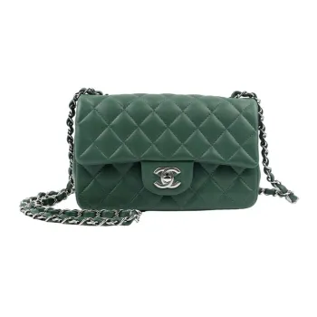 CHANEL Classic Flap CF Sheepskin Mouth Cover Bag Crossbody Bag Mini Women's Grass Green