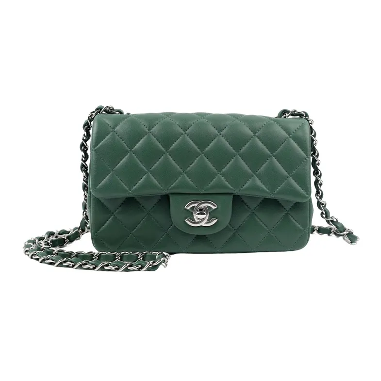 CHANEL Classic Flap CF Sheepskin Flap Bag, Crossbody Bag, Shoulder Bag Mini Women's Grass Green-0