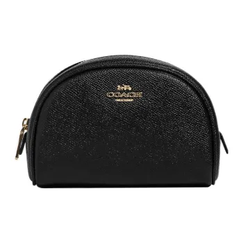 COACH Dome Cross-Stitch Leather Dome Bag Makeup Bag Small Size Women's Black
