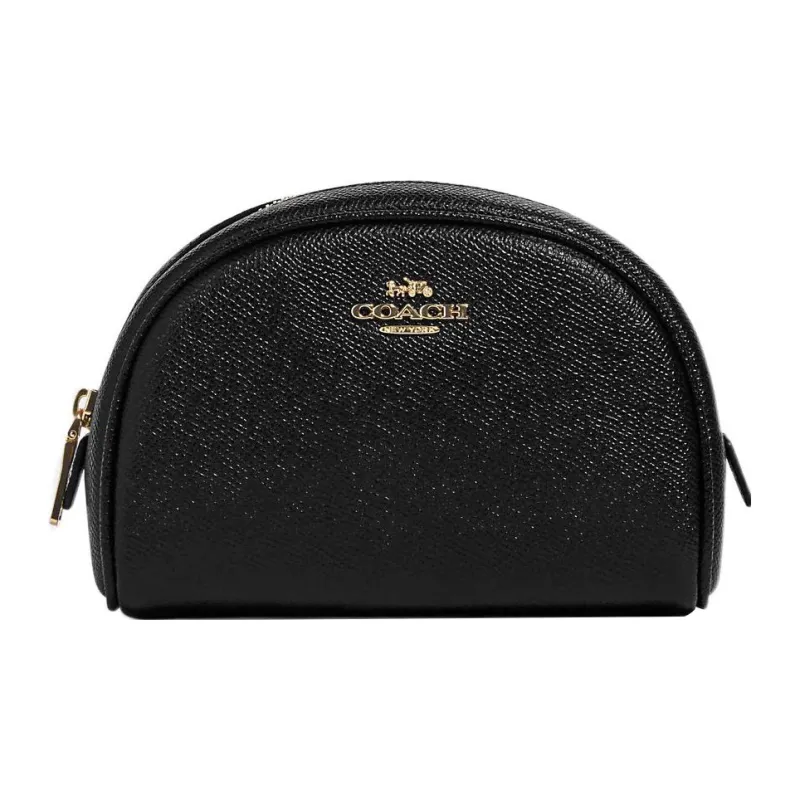COACH Dome Cross-Stitch Leather Dome Bag Makeup Bag Small Size Women's Black-0