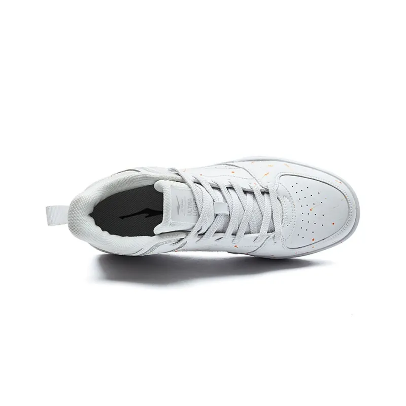 Erke Turned Anti Slip And Wear Resistant Lightweight Mid Top Skateboard Shoes Men's White Silver-3