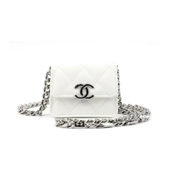 CHANEL Shiny Beaded Embossed Calfskin One Shoulder Crossbody Clutches Regular Women's White