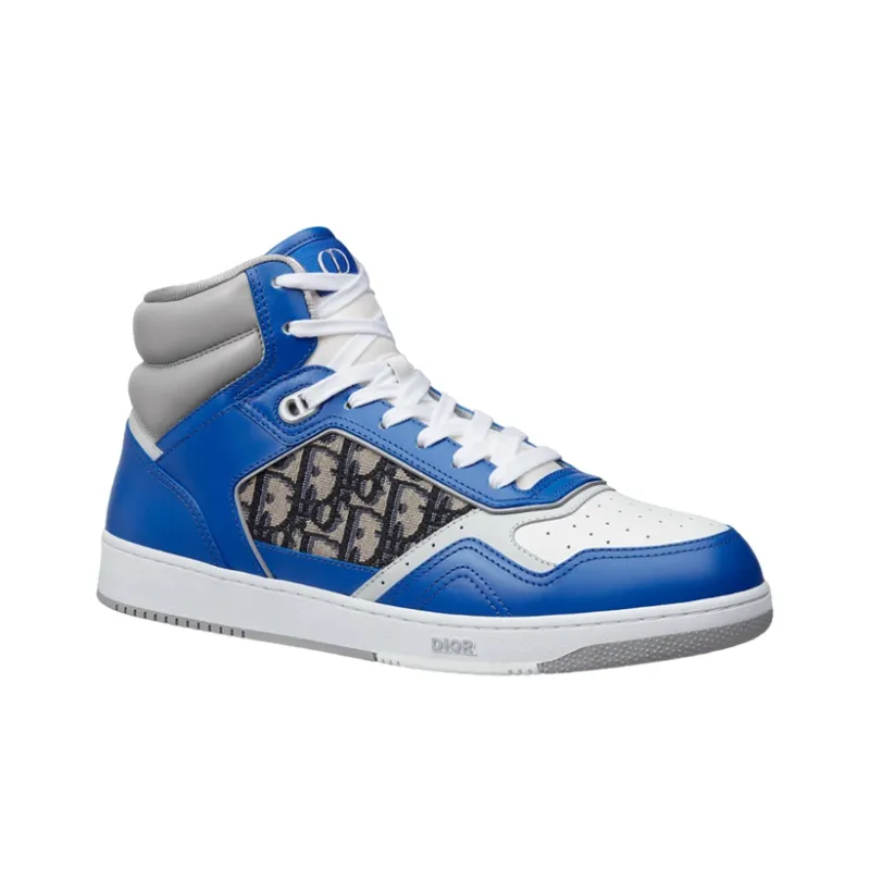 DIOR B27 High Top Stylish Skateboarding Shoes Men's Blue Gray White-2