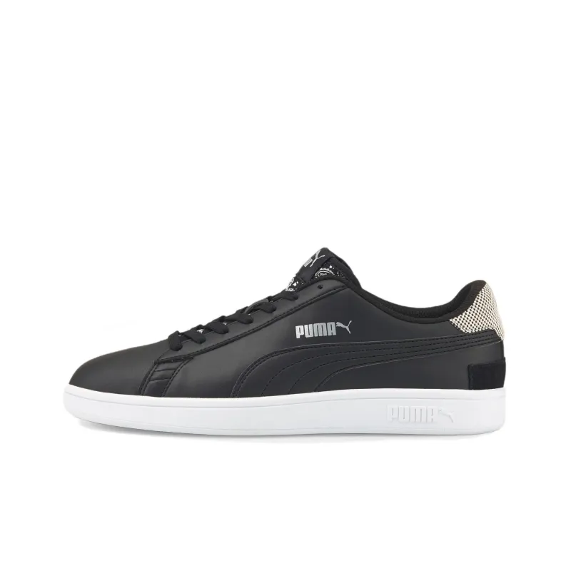 PUMA Smash V2 Patchwork Anti-Slip Wear-Resistant Low-Top Skateboard Shoes Men's Black White-0