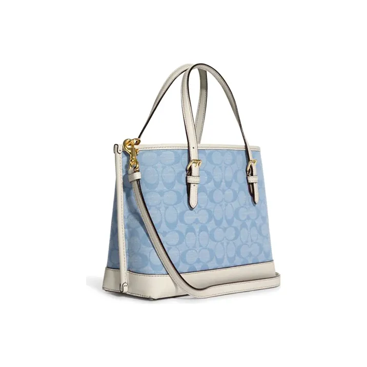 COACH Canvas With Leather Tote Bag, Shopping Bag, Handbag, Crossbody Bag Medium Size Women's Blue Monogram White-1