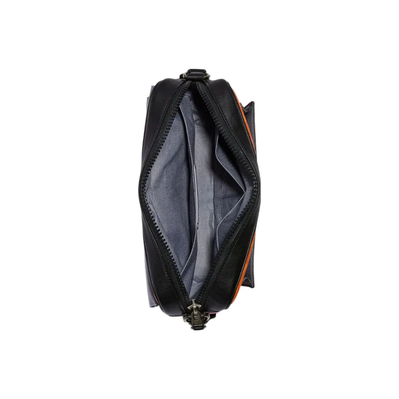 COACH Track Coated Canvas With Leather Shoulder Bag, Crossbody Bag Tubas Unisex Black & Orange-3
