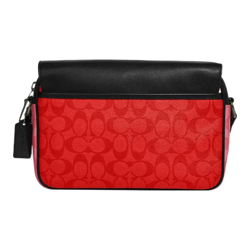 COACH Track Coated Canvas With Leather Shoulder Bag, Crossbody Bag Tubas Unisex Black & Orange-1