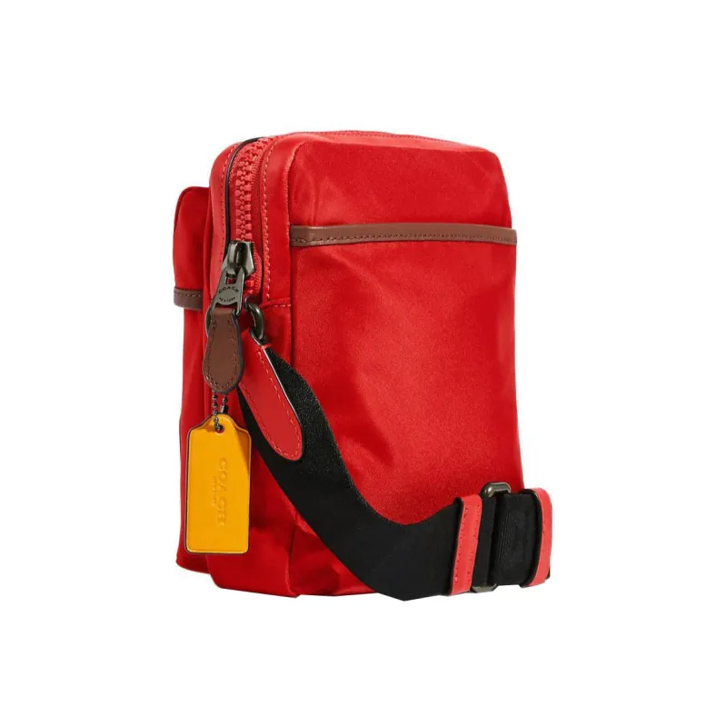COACH Ma Nylon With Smooth Calfskin Combo Bag Shoulder Bag Crossbody Bag Small Size Unisex Red-1