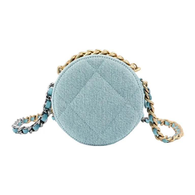 CHANEL 19Bag Denim Small Round Cake Evening Bag, Clutch, Shoulder Bag, Crossbody Bag Women's Blue-1