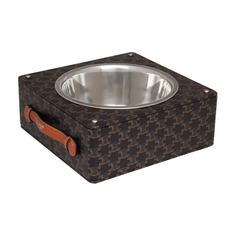 CELINE Triomphe Small Sheepskin Canvas Calfskin Single Dog Bowl Bag Accessory Unisex Tan-1
