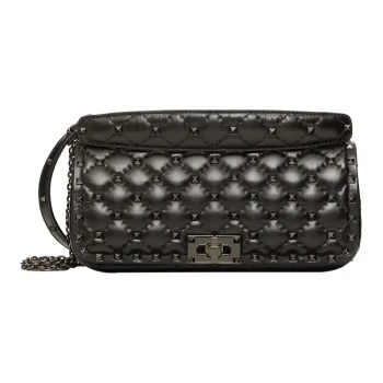 Valentino ROCKSTUD SPIKE Quilting Calfskin Crossbody Handheld Handbag Shoulder Bag Women's Black