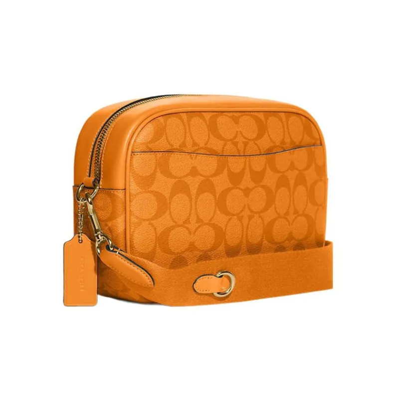 COACH Jamie Coated Canvas With Smooth Monogram Leather Shoulder Bag Crossbody Bag Medium Size Women's Light Orange-1