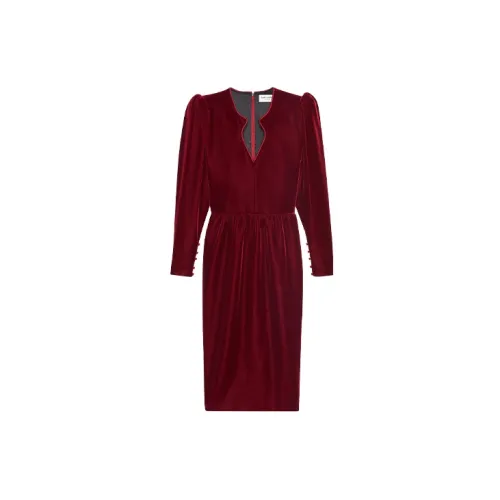 SAINT LAURENT Long-Sleeved Dresses Women's Smoky Red