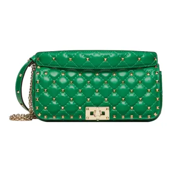Valentino ROCKSTUD SPIKE Cow Leather Crossbody Bag Clutch Handbag Shoulder Bag Women's Green