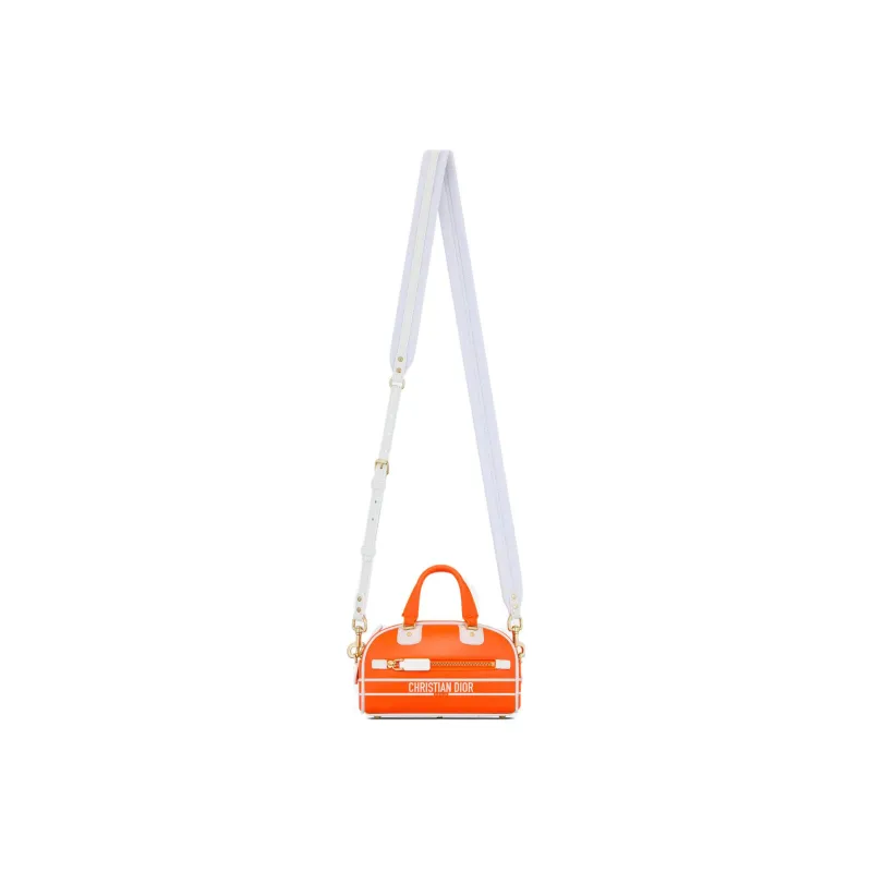 DIOR Smooth Cow Leather Bowling Bag, Handbag, Shoulder Bag, Crossbody Bag Mini Women's Neon Orange/White-5