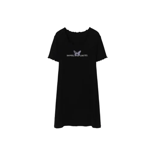 MEETLADY Short-Sleeved Dresses Women's Black