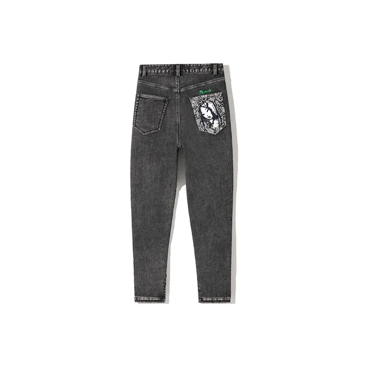 Tokidoki Slim Fit Pants Thickened Jeans Winter Women's Black-1