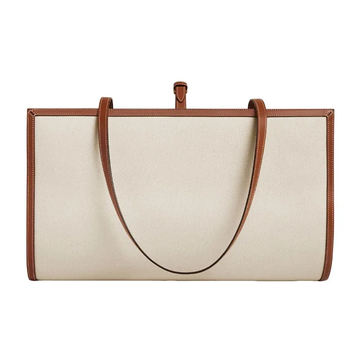 CELINE Textile With Cow Leather Patchwork Portable Crossbody Bag Shoulder Bag Women's Natural Brown-1
