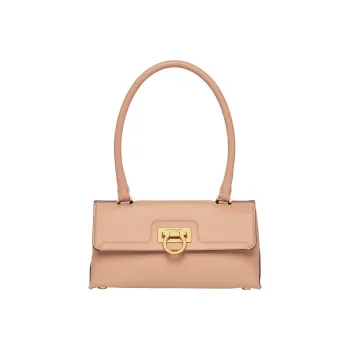 FERRAGAMO Trifolio Calfskin Trampoline Bag Shoulder Bag Handbag Women's Bone/Beige