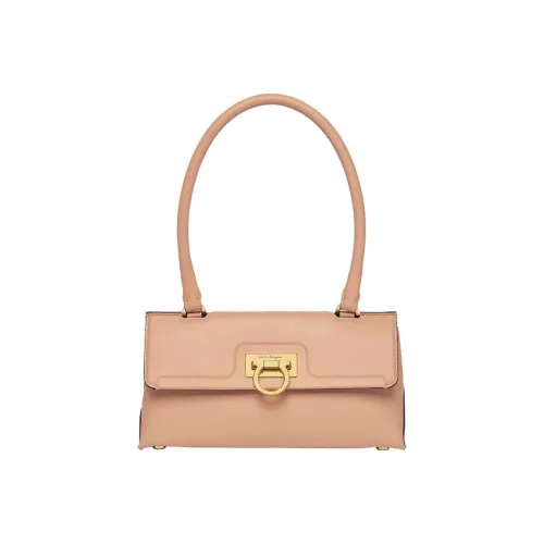 FERRAGAMO Trifolio Calfskin Trampoline Bag Shoulder Bag Handbag Women's Bone/Beige