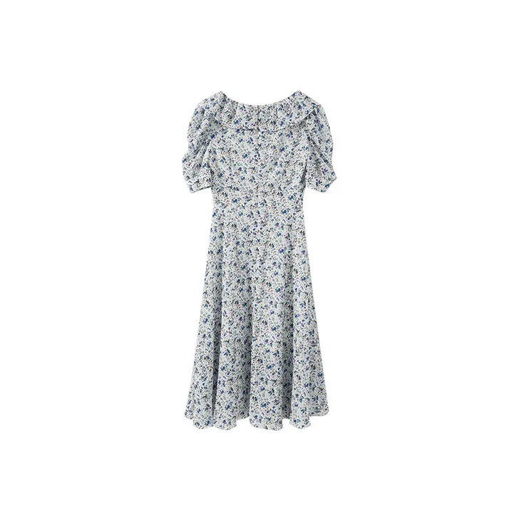 YUMOMO STAR Short Sleeved Dresses Women's White Base Deep Blue-1