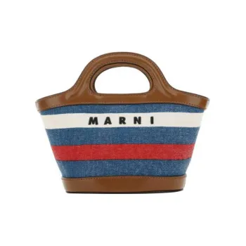 MARNI Tropicalia Logo Embroidered Striped Tote Bag