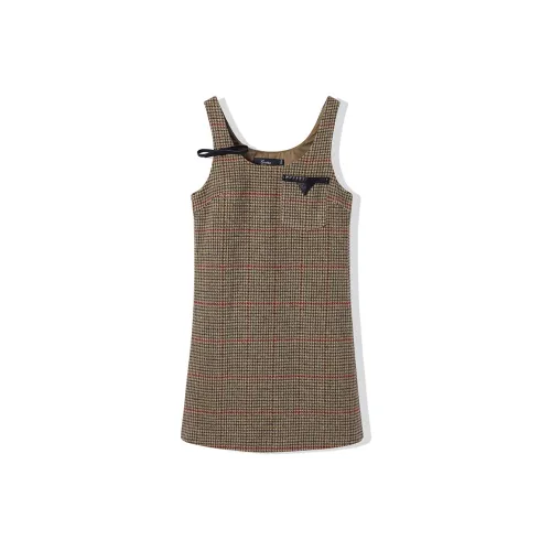 LA CRAWFISH Sleeveless Dresses Women's Coffee Grid