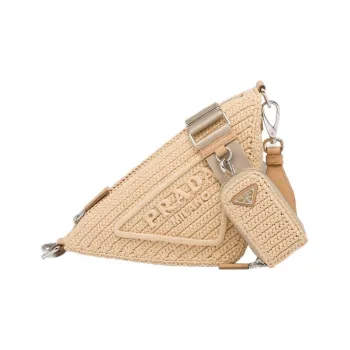 PRADA Raffia Triangle Bag Tan