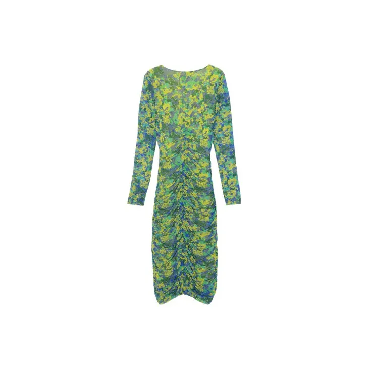 GANNI Long-Sleeved Dresses Women's Yellow Green-1