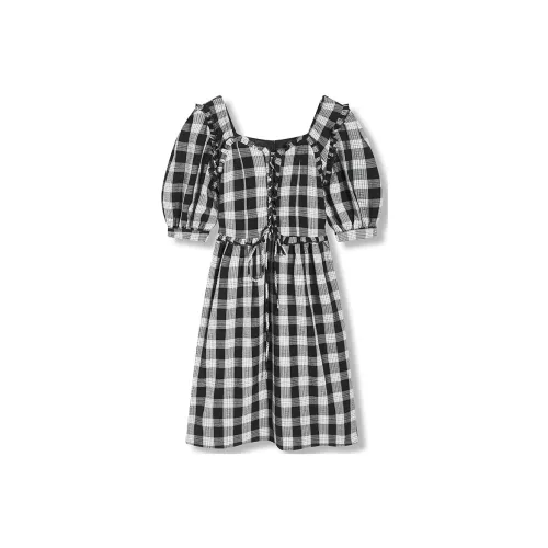 EPTISON WOMAN Short-Sleeved Dresses Women's Black/White Plaid