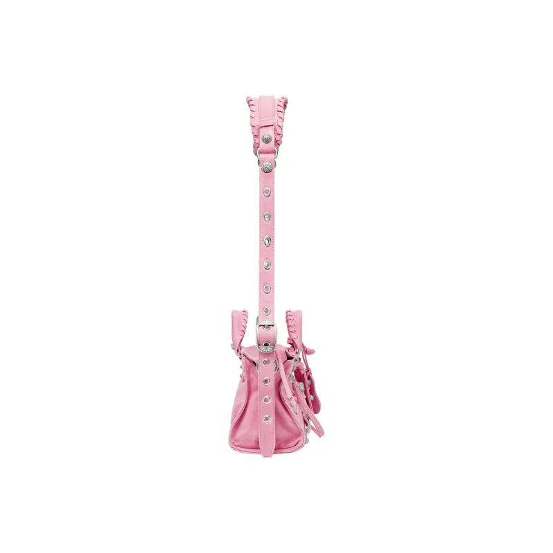 Balenciaga Neo Cagole Washable Frayed Denim Handbag Shoulder Bag Crossbody Bag Extra Small Women's Pink-3