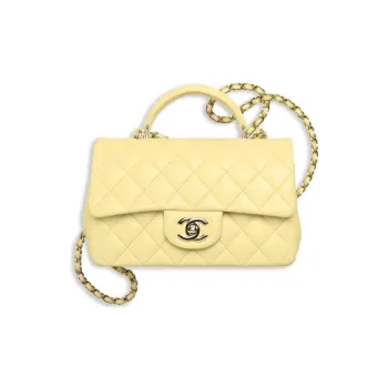 CHANEL Classic Flap CF Sheepskin Shoulder Bag Crossbody Bag Handbags Mini Women's Chick Yellow