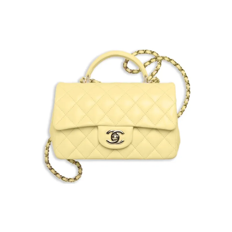 CHANEL Classic Flap CF Sheepskin Shoulder Bag, Crossbody Bag, Handbag Mini Women's Chick Yellow Color-0