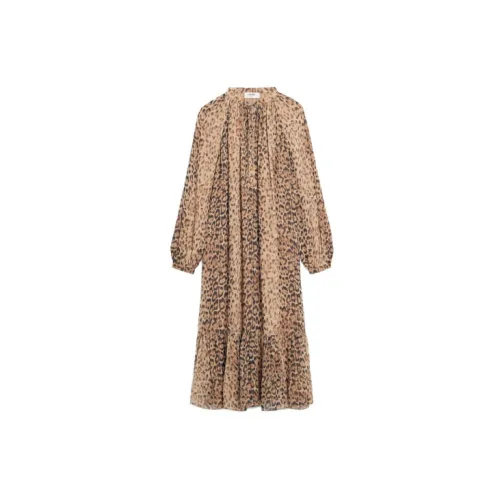 CELINE Long-Sleeved Dresses Women's Leopard Print