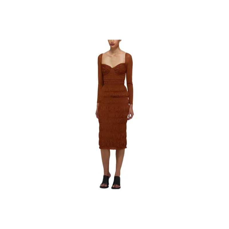Self portrait SS22 Long Sleeved Dresses Women's Dark Brown-1