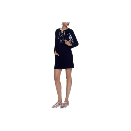 CHANEL Long-Sleeved Dresses Women's Marine Blue