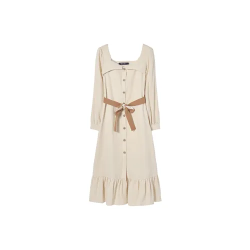 MEETLADY Long-Sleeved Dresses Women's Beige