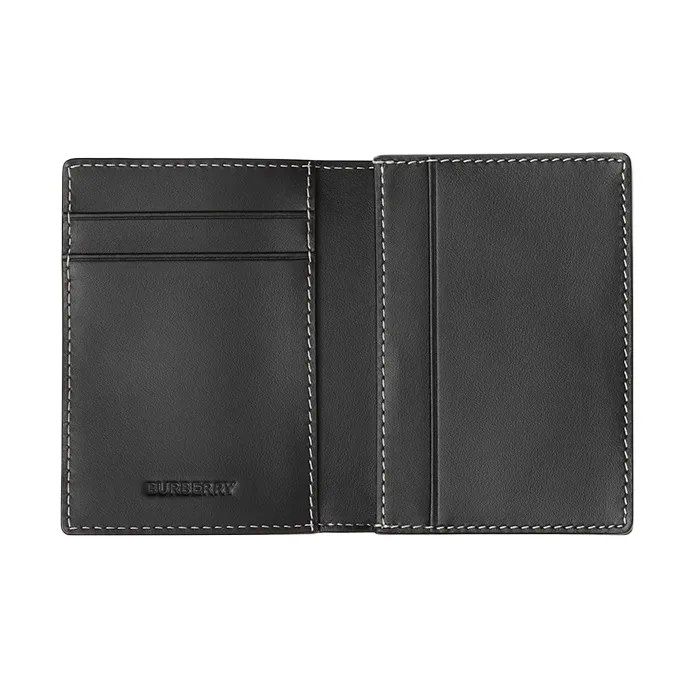 Burberry Vintage Plaid Patchwork Leather Money Clip Wallet Card Holder Men's Dark Birch Brown-3