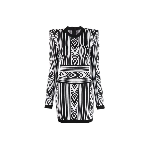 BALMAIN Long-Sleeved Dresses Women's Black/White Combination