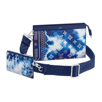 LOUIS VUITTON Cow Leather 2 in 1 Card Holder Shoulder Bag Crossbody Bag Men's Tie Dye Blue