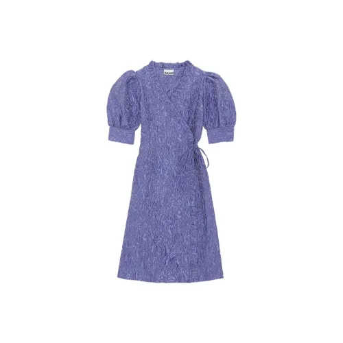 GANNI Short-Sleeved Dresses Women's Blue Purple