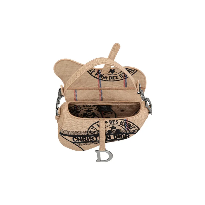 DIOR Saddle Hemp Canvas Saddle Bag, One Shoulder Handbag Unisex Beige-2